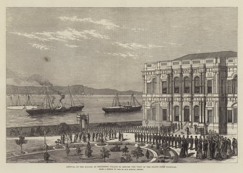 Chegada do Sultão ao Palácio Beglerbeg para devolver a Visita do Grão-Duque Nicolau (gravura) de English School