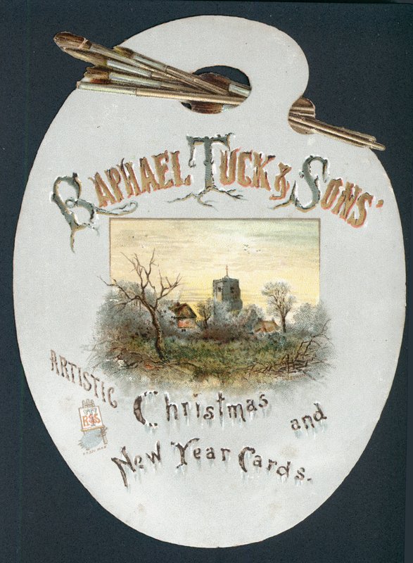 Paleta de artistas com igreja, cartão de Natal de English School