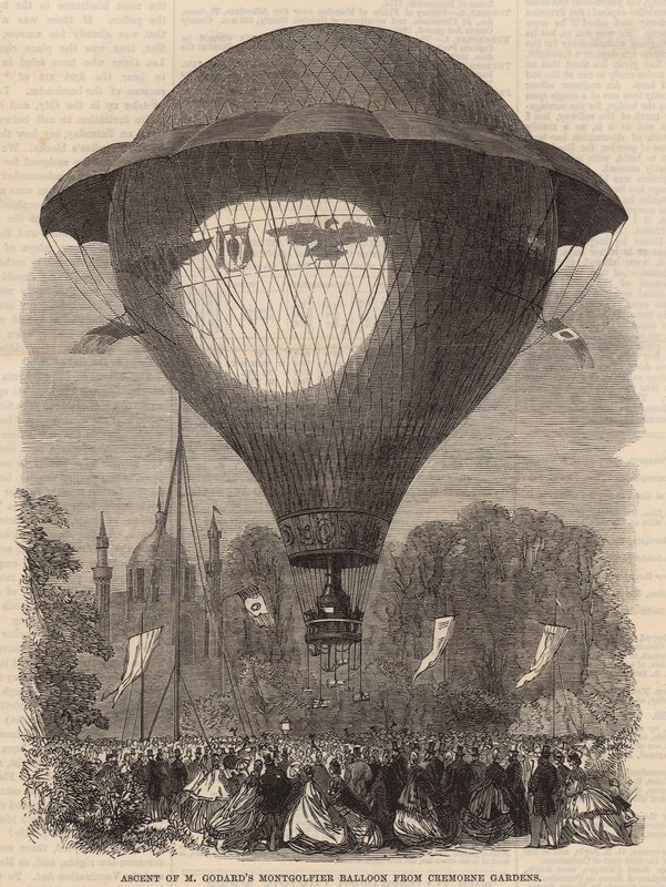 Subida de M Godards Montgolfier baloon de Cremorne Gardens de English School