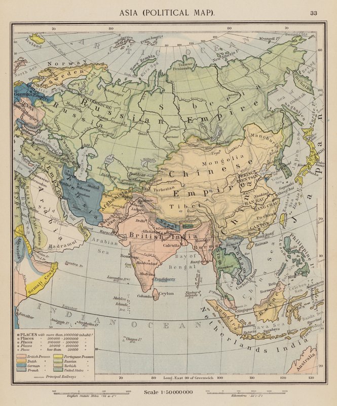 Ásia, Mapa político (litografia a cores) de English School