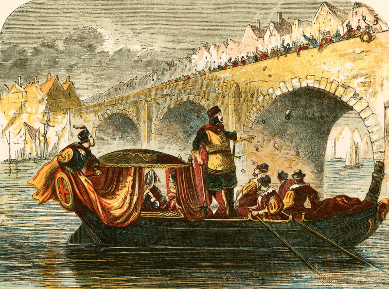 Tentativa de afundar a barcaça de Eleanor, rainha de Henrique III, na ponte de Londres de English School