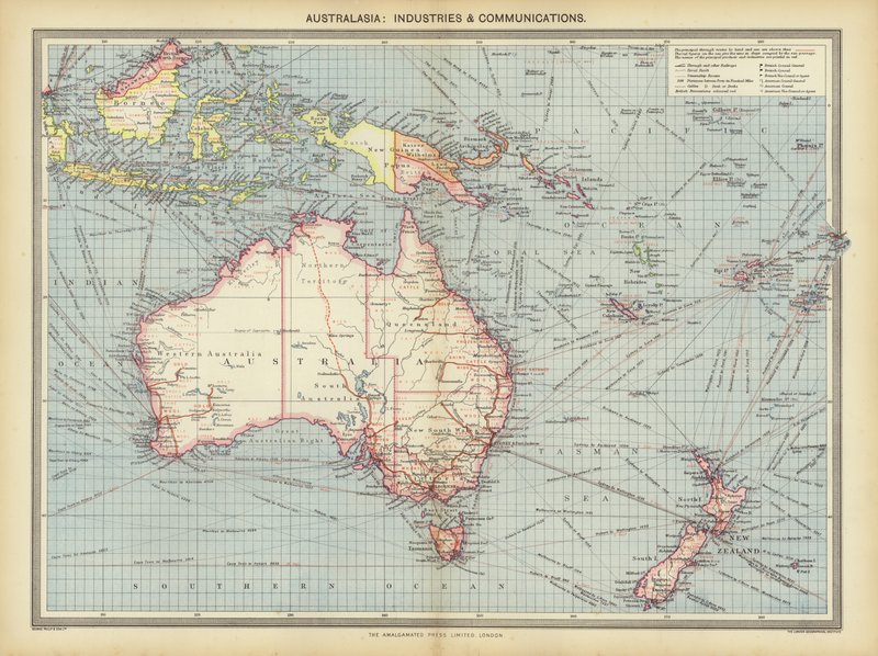 Australasia, Indústrias e Comunicações (cor litho) de English School