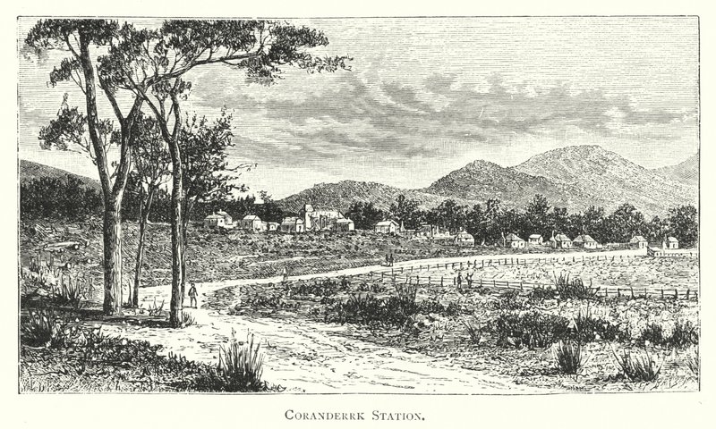 Austrália: Estação Coranderrk (gravura) de English School