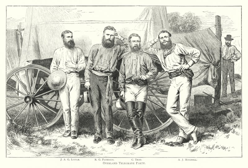 Austrália: Overland Telegraph Party (gravura) de English School