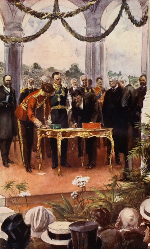 Commonwealth australiana, assinatura do Ato de Federação (litografia a cores) de English School