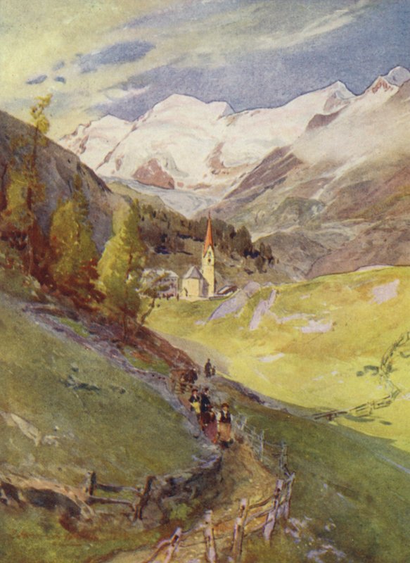 Áustria: Gurgl, uma Aldeia no Tirol (cor litho) de English School