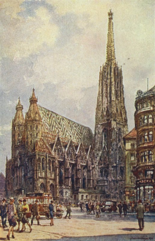 Áustria: Catedral de Santo Estêvão, Viena (cor litho) de English School