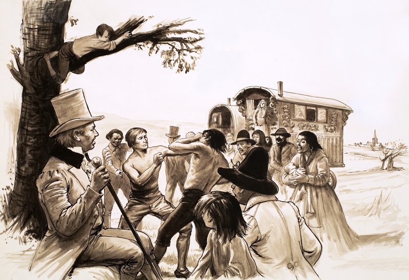 Autor George Borrow assiste a uma luta de boxe de English School