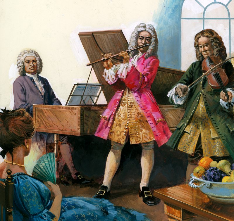 Bach tocando música com membros de sua própria família de English School
