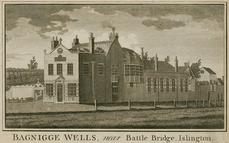 Bagnigge Wells, perto de Battle Bridge, Islington, Londres de English School