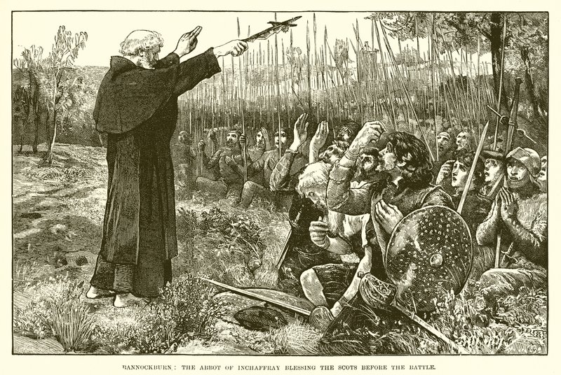 Bannockburn: O abade de Inchaffray abençoando os escoceses antes da batalha de English School