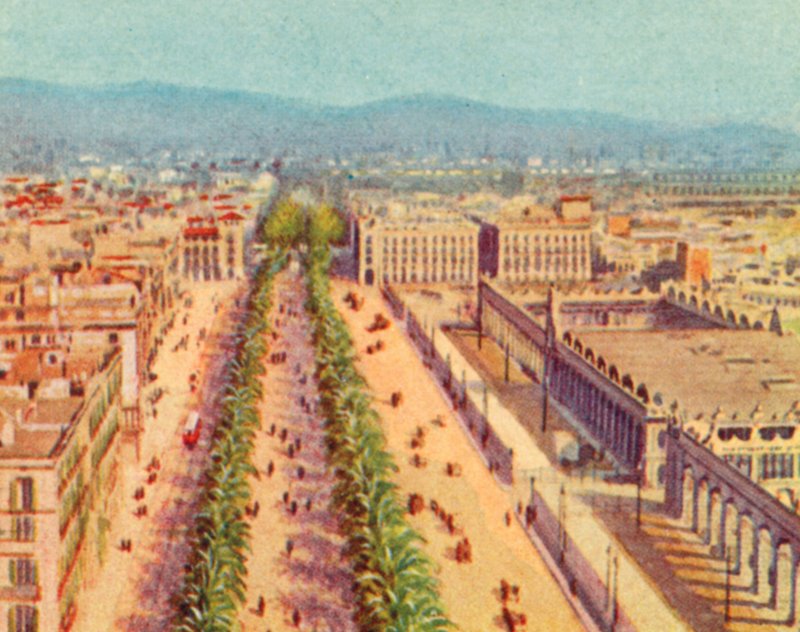 Barcelona, A Rambla (litografia a cores) de English School