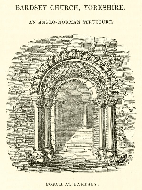 Bardsey Church, Yorkshire, uma estrutura anglo-normanda, alpendre em Bardsey de English School