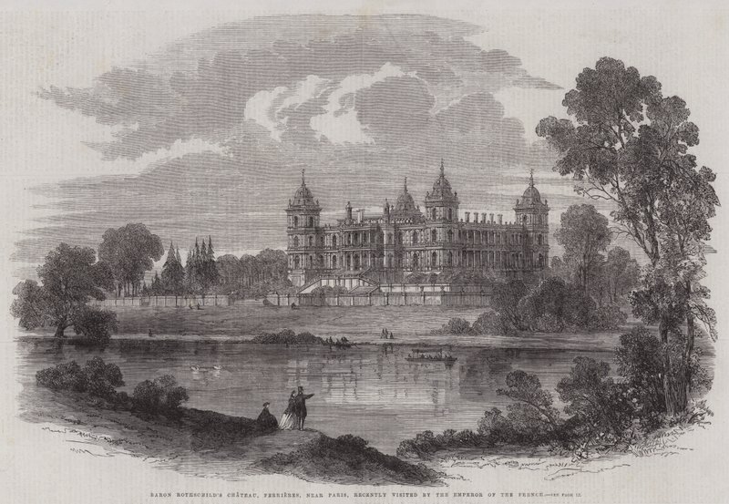 Castelo do Barão Rothschild, Ferrieres, perto de Paris, recentemente visitado pelo Imperador dos Franceses (gravura) de English School
