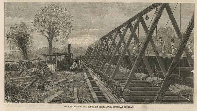 Barrow-hoist no esgoto de alto nível do sul em Peckham de English School