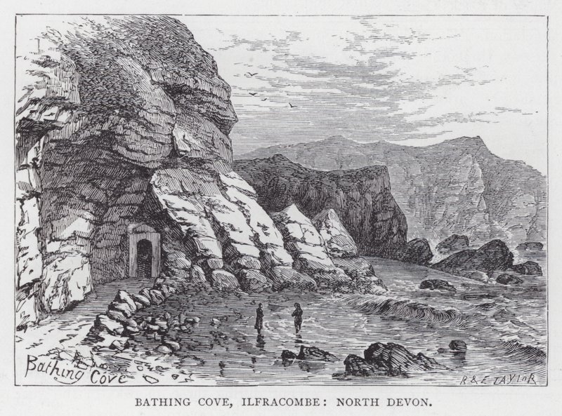 Baía de Banho, Ilfracombe, North Devon (gravura) de English School