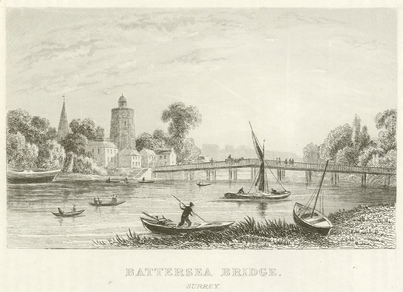 Battersea Bridge, Surrey (gravura) de English School