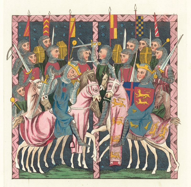 Batalha de Hastings (gravura colorida) de English School
