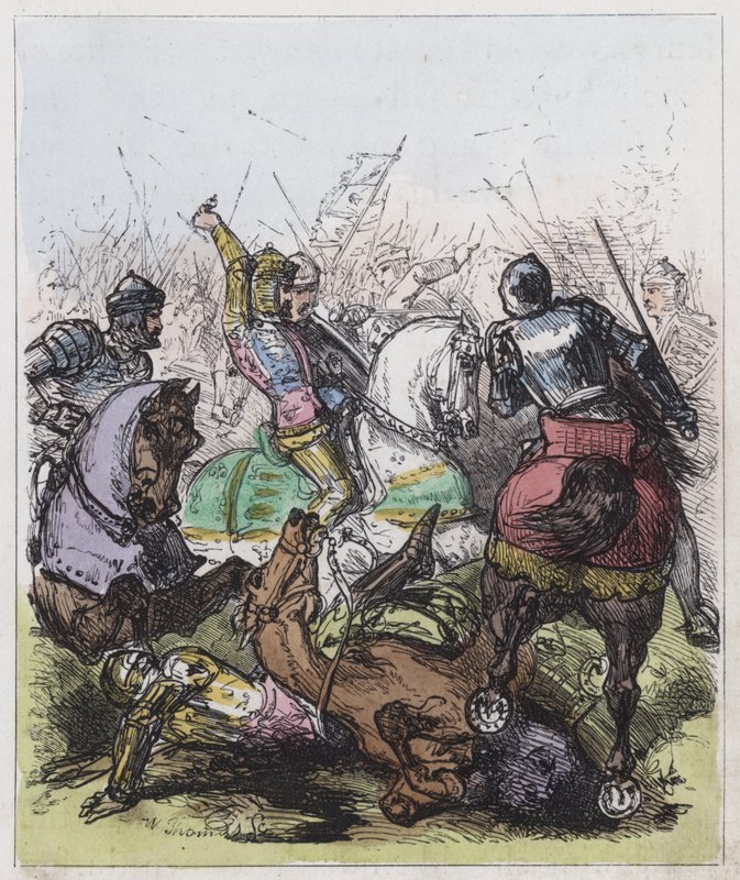 Batalha de Agincourt (gravura colorida) de English School