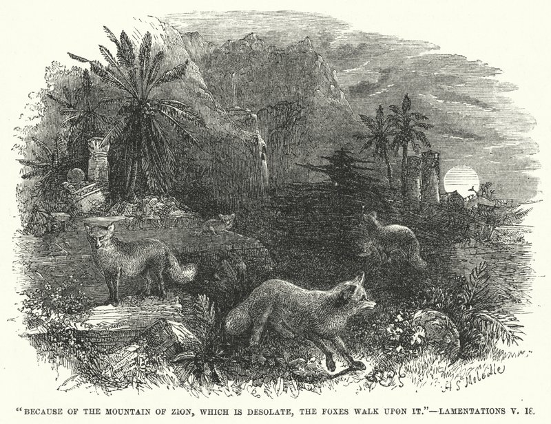 Por causa da montanha de Sião, que está desolada, as raposas caminham sobre ela, Lamentations V de English School