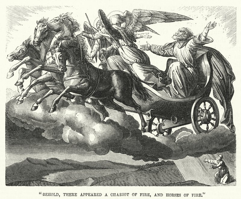 "Eis que apareceu um carro de fogo e cavalos de fogo" (gravura) de English School