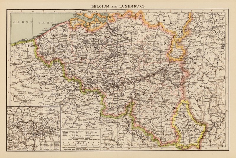 Bélgica e Luxemburgo (litografia a cores) de English School