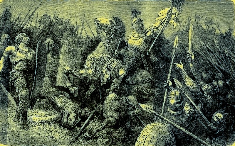 Belisário lidera o exército romano contra os godos, ilustração da História Ilustrada do Mundo, publicada em 1880 (imagem digitalmente aprimorada) de English School
