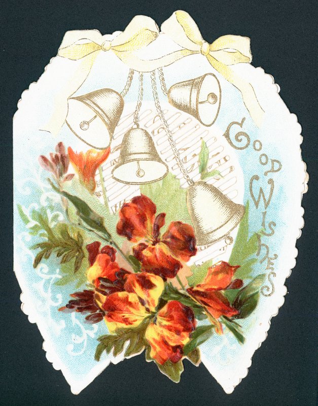 Sinos e flores na ferradura, cartão de English School