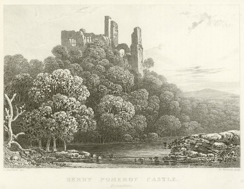 Castelo Berry Pomeroy, Devonshire (gravura) de English School