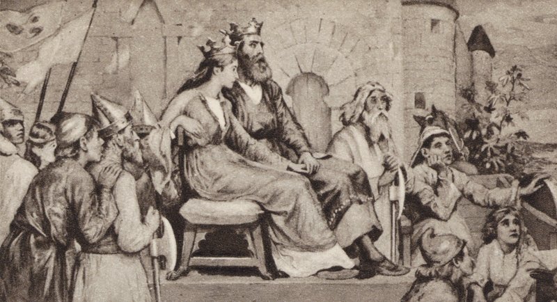 Bertha, esposa de Aethelbert, Rei de Kent (litho) de English School