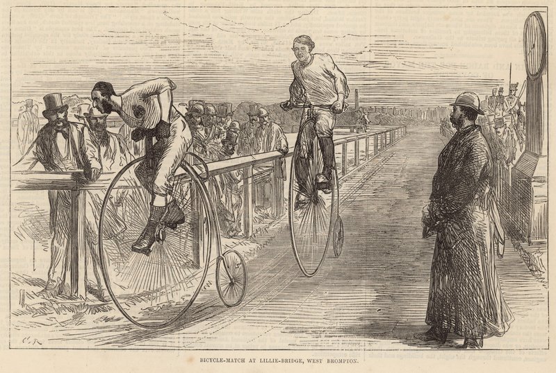 Jogo de bicicleta na ponte de Lillie, West Brompton de English School