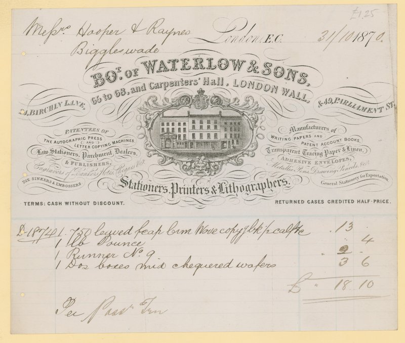 Bill de Waterlow e Filhos, 66-68 Carpenters Hall, London Wall, papelaria de English School