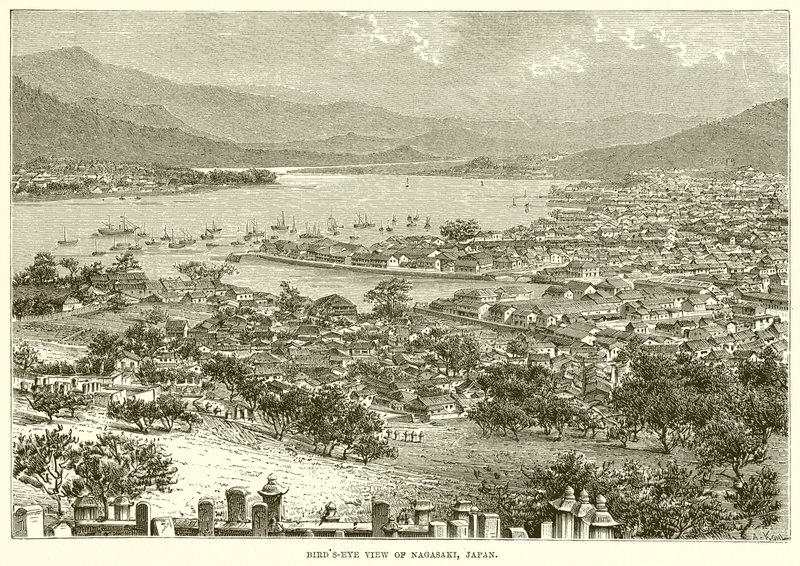 Vista aérea de Nagasaki, Japão de English School