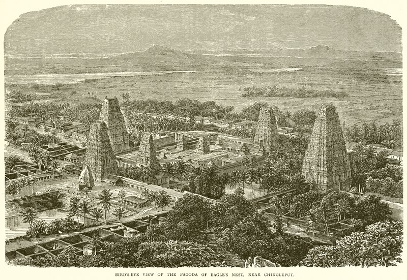 Vista panorâmica do Pagoda of Eagles Nest, perto de Chingleput de English School