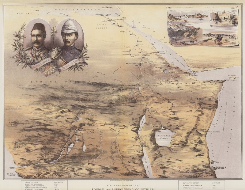 Vista aérea do Soudan e dos países circundantes (chromolitho) de English School