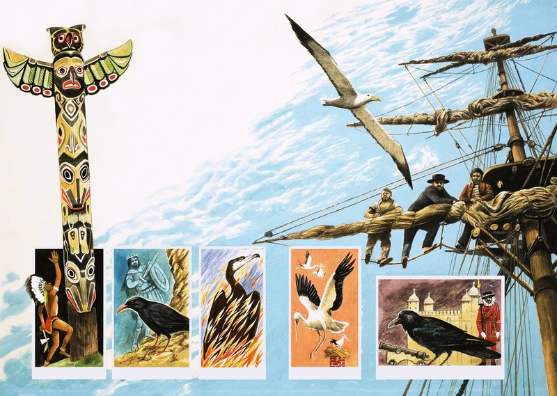 Aves de mau agouro, incluindo albatroz, torre e fênix de English School