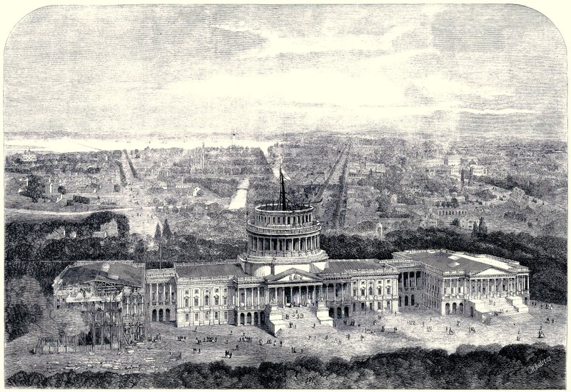 Birdseye vista da cidade de Washington 1861, com o Capitólio em construção em primeiro plano [versão limpa Digital] de English School