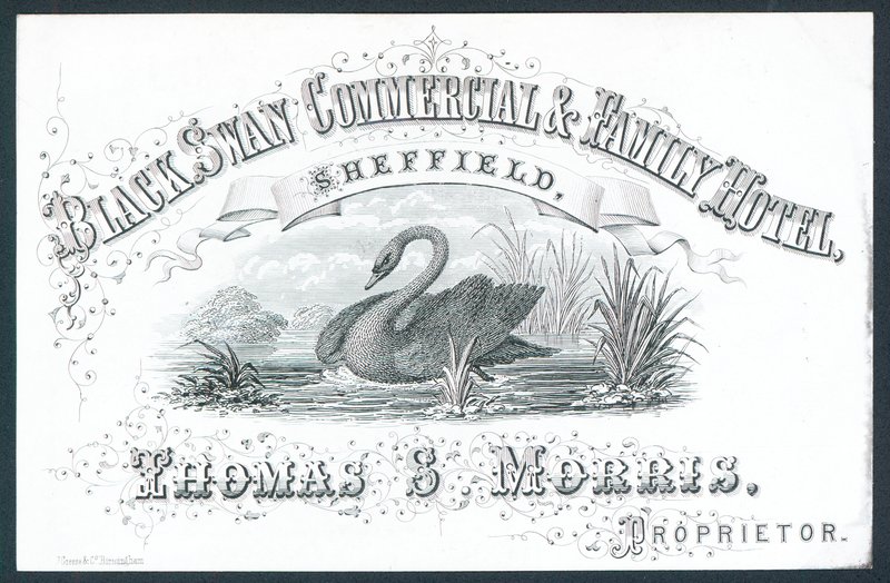 Black Swan Commercial & Family Hotel, em Sheffield, cartão comercial de English School