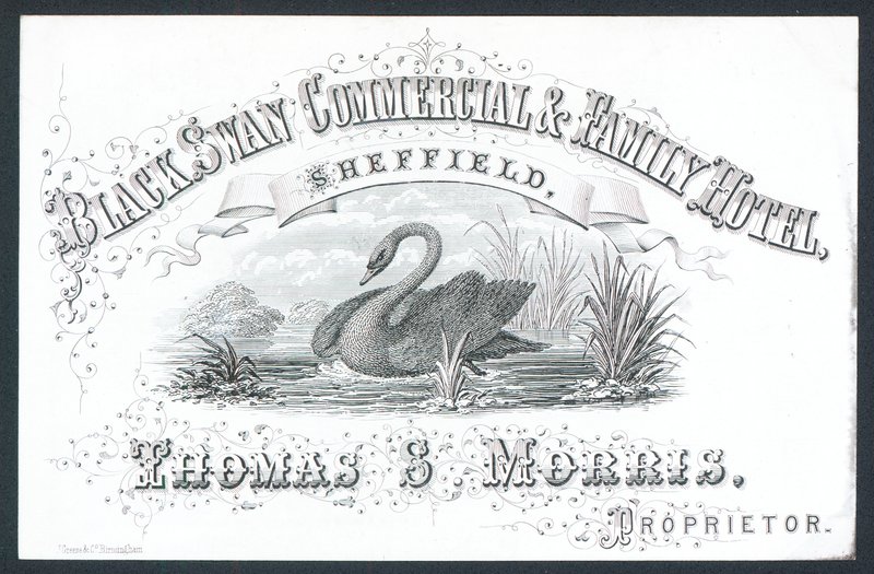 Black Swan Commercial & Family Hotel, em Sheffield, cartão comercial de English School