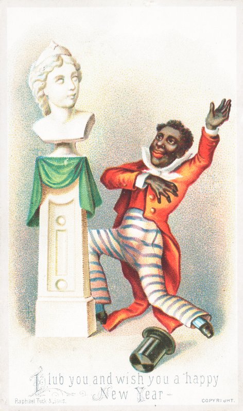 Homem negro a falar com Busto! Cartão de Ano Novo de English School