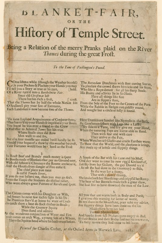 Cobertor justo. Poema sobre a Feira da Geada de 1684 de English School