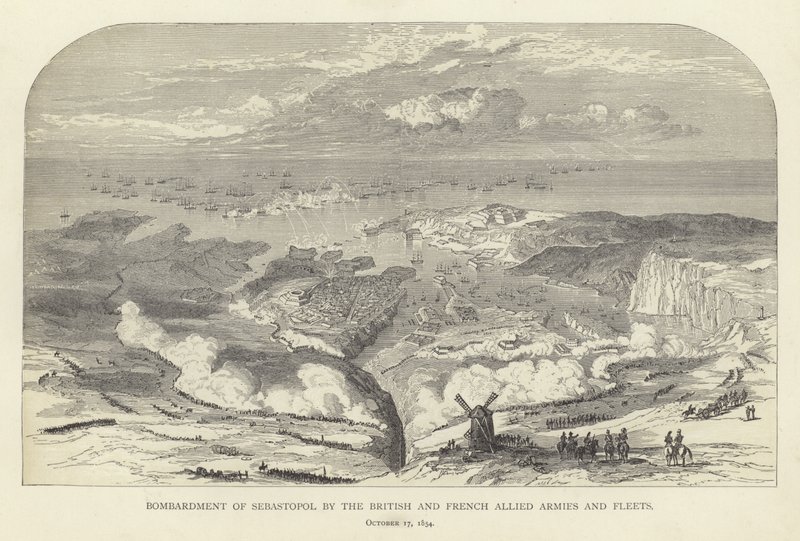 Bombardeio de Sebastopol pelos Exércitos e Frotas Aliados Britânicos e Franceses, 17 de outubro de 1854 de English School