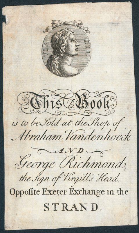 Placa de livro, este livro deve ser vendido na loja de Abraham Vandenhoeck e George Richmond de English School