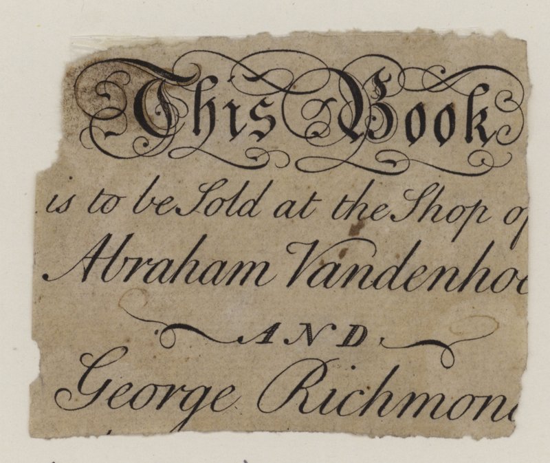 Livreiros, Abraham Vandenhoeck e George Richmond, cartão comercial de English School