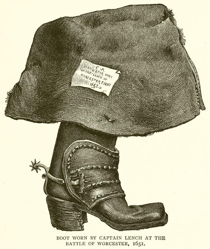 Bota usada pelo capitão Lench na batalha de Worcester, 1651 de English School