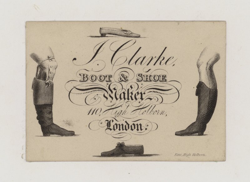 Bota e Sapateiro, J Clarke, cartão de comércio de English School