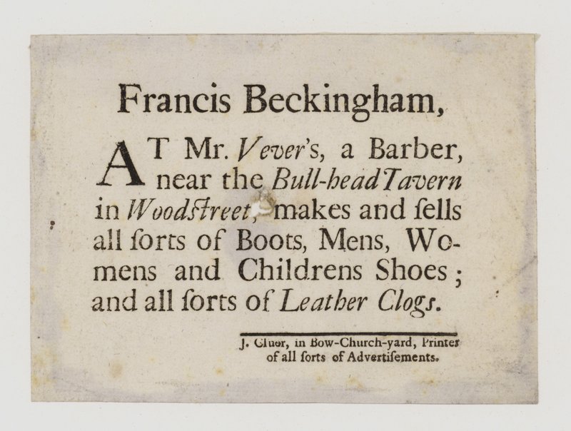 Bota e Sapateiros, Francis Beckingham, cartão comercial de English School