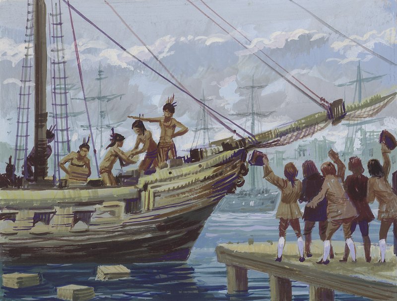 Boston Tea Party (guache no papel) de English School