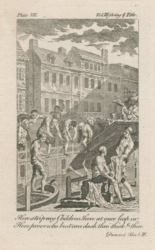 Meninos tomando banho na frota de Bridewell Bridge em 1728 de English School