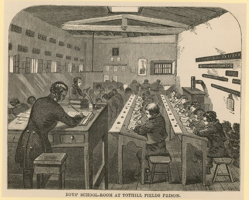 Boys school-room na prisão de Tothill Fields de English School